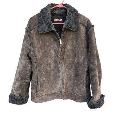 Винтажный Guess шерпа с подкладкой замши полный молнии куртка женщин средний коричневый теплый читать - Изображение 1 из 4