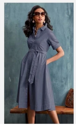 Size 16 Midnight Velvet Button Front Midi Lightweight Cotton Alivia Denim Dress - Image 1 of 4