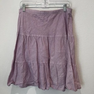 Falda Allen Allen 100% Lino Púrpura En Niveles Campesina Elástica Boho Informal Talla L - Imagen 1 de 6