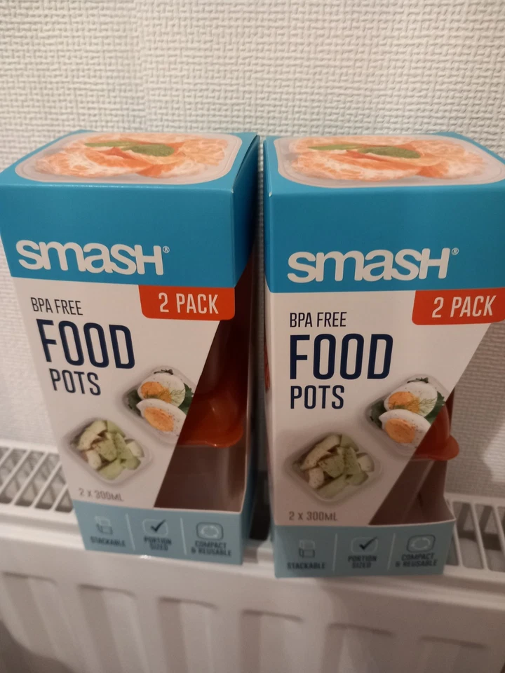 Smash 2 Pack BPA Free, Food Pots 300ml - Stackable new - Image 1 of 1