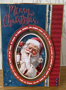 Tarjeta Temática Papá Noel Hecha a Mano 7"x5" Papá Noel "Feliz Navidad" - Imagen 1 de 4