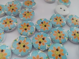 10 Blue Floral Sewing Buttons 15mm (5/8") Blue Flower Buttons for Girls Clothes - Picture 1 of 3