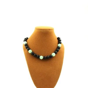 Collar Cuentas Onyx Negro Mate + Amazonita 8Mm. Cadena Acero Collar Mujeres - Imagen 1 de 5