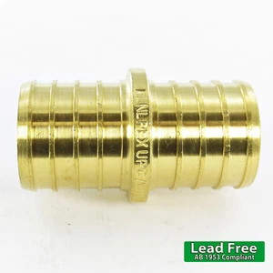 1" Coupling LEAD FREE Brass Crimp Cinch PEX Fittings No Lead Compliant - Imagen 1 de 3