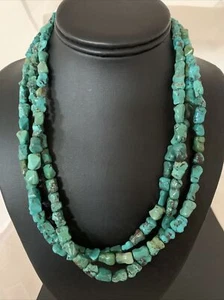 Grün Türkis Knochen Perlen 3 Strang Navajo Sterlingsilber Halskette 01992 - Bild 1 von 12