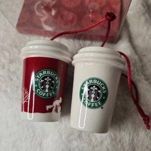 2006 Starbucks Holiday Ceramic Ornament Set Christmas Coffee To Go Cups - Picture 1 of 6