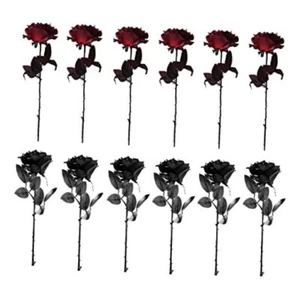 12Pcs Artificial Roses Bouquet Faux Black Roses Bundles Fake Black+red12pcs - Picture 1 of 8
