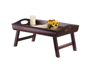 Bed Tray Sedona Brown Curved Side Foldable Legs Large Handle Rectangle Lap Table - Picture 1 of 4