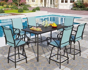 7 Piece Outdoor Bar Sets Patio Dining Table Chairs Swivel Bar Height Stools - Picture 1 of 11