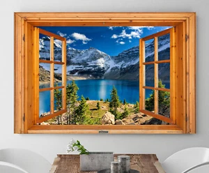 Window View Mountain Lake 09 Deco Dream Print Vacation POSTER / CANVAS - Picture 1 of 4