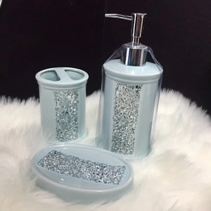Powder Blue Shattered Mirror Bathroom Liquid Soap Dispenser Pump bling - Bild 1 von 5