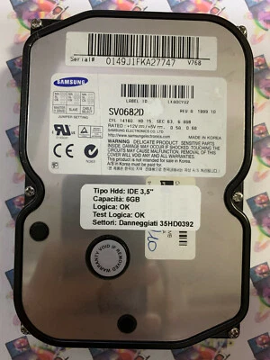 Hard Disk Usato IDE 3,5" 6GB SAMSUNG SV0682D LKA0CYU2 1999.10 - Immagine 1 di 4
