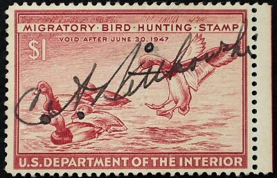 U.S. Used Stamp Scott #RW13 $1 Federal Duck Hunting Sheet Margin. XF. A Gem! - Image 1 of 2