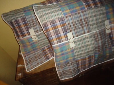 NAUTICA SHOREBRIDGE BLUE BROWN YELLOW TEAL PLAID (2) EURO PILLOW SHAMS 26 X 26 - Image 1 of 4