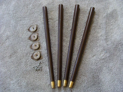 Vintage Set of 4 Mid Century Modern Tapered Wood Legs 23 1/4" w Mounting Hardwar Cover
