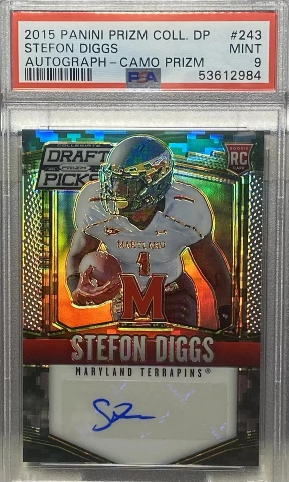 Stefon Diggs PSA 9 Auto CAMO PRIZM RC 2015 Panini Draft Picks Terrapins #'d /199 - Image 1 of 2