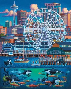 Rompecabezas de arte folclórico Dowdle; Gran Rueda Seattle; 500 piezas - Imagen 1 de 1