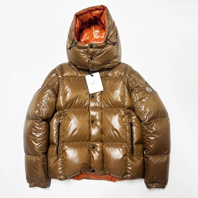 100% AUTHENTIC MONCLER MENS SIZE 2 MEDIUM JACKET PUFFER DOWN BROWN ORANGE PARANA - Image 1 of 4