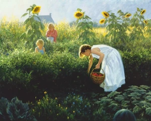 Robert Duncan Unter den Sonnenblumen Kinder im Garten 25x20 Zoll - Bild 1 von 5