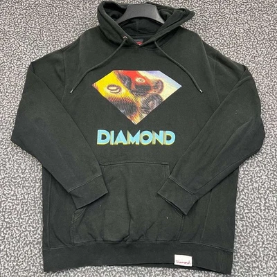 Pulôver masculino Diamond Supply Co. com capuz XXL preto manga longa bolso externo - Imagem 1 de 4