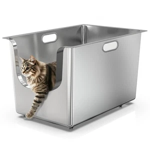 Stainless Steel Litter Box 13.8'' High Sides, XL Metal Cat Litter Box with 4.... - Picture 1 of 9