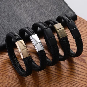 Fashion Men's Multi-Layer PU Leather Bracelet Magnetic Clasp Vintage Bangle - Bild 1 von 16