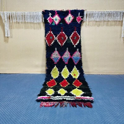 Alfombra boucherouite marroquí corredor hecha a mano bereber colorida alfombra boho 2,5 x 7,3 pies Foto 1 de 4