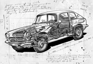 Honda S800 Coupe Technical Line Drawing Cutaway Kunst Poster Druck - Bild 1 von 1
