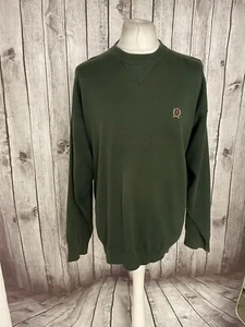 TOMMY HILFIGER Golf Mens XL Jumper Sweater Green Crew Neck Embroidered - Imagen 1 de 16