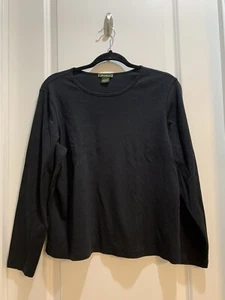 Eddie Bauer Women’s Pullover Round Neck Long Sleeve Black Tee Large 100% Cotton - Picture 1 of 5