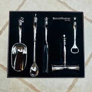 Reed & Barton 5-piece Cocktail Bar Set Silver-Plated Tools + Case - Chess Theme - Picture 1 of 7