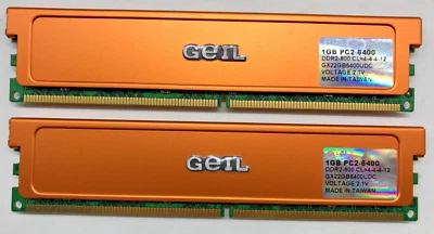 Geil 2GB (2x 1GB) DDR2 GX22GB6400UDC PC2-6400 CL=4-4-4-12 2.1V  #R2259 - Image 1 of 2