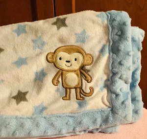 Carter's Child of Mine Blue Stars Monkey Minky Dot Sherpa Baby Blanket 39”x30” - Picture 1 of 4