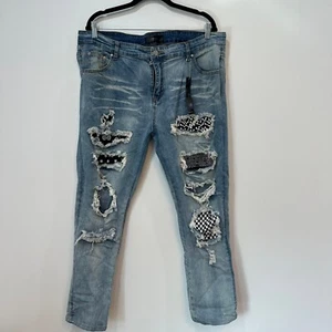 Amiri Mens Jeans 38x27 Denim Patchwork Distressed Repair Stretch Raw Goth - Picture 1 of 13