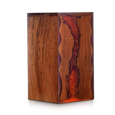 Caja de urnas de madera rosa de resina de 6" hecha a mano con incrustación de onda roja - recuerdo funerario Foto 1 de 4