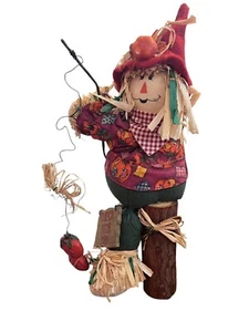 Scarecrow Table Top Decor Pumpkin Patch Pond Fishing Halloween Figure - Picture 1 of 12