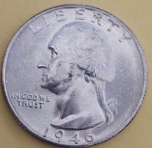 Moneda de 25c de plata de Estados Unidos 1946 S Washington Quarter AU+ 90 % - Imagen 1 de 2