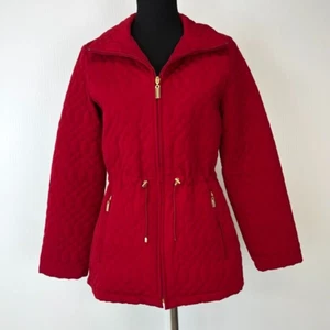 Ellen Tracy Jacket Women Small Quilted Long Sleeve Pockets Red Zip Up Coat Gold - Picture 1 of 16