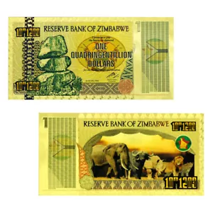 Jeden quadringentillion dolarów Zimbabwe Złota folia Banknot Prezenty biznesowe - Zdjęcie 1 z 7