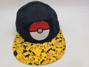 Youth Pokemon Pikachu Snapback Hat Cap Poke Ball Kids Boys Girls Black Yellow - Picture 1 of 15