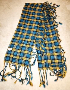 Olseboye Women’s OSFM Blue Teal Yellow Plaid Fashion Wrap Scarf with Fringe GUC - Picture 1 of 3