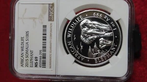 2015 NGC MS69 African Wildlife Somalia ELEPHANT 1oz 999 - Picture 1 of 5