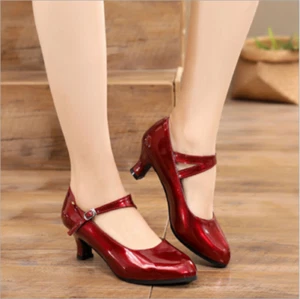 Womens Ankle Strap Mid Block Heels Patent Leather Mary Jane Pumps Dance Shoes - Picture 1 of 19
