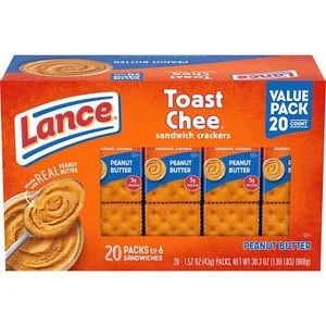 Lance Sandwich Cracker, ToastChee Erdnussbutter, 20 einzeln verpackte Packungen, - Bild 1 von 9
