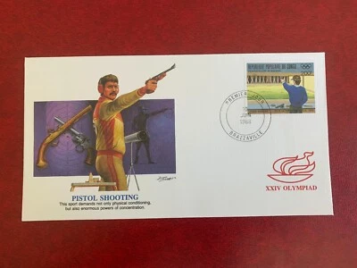 CONGO 1988 FDC FLEETWOOD OLYMPIC GAMES OLYMPIAD SEOUL PISTOL SHOOTING PENTATHLON - Image 1 of 2