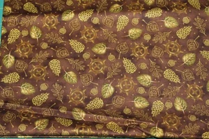 100 % Cotton fabric ~ Marble Brown green cream leaves compass ~ BTY - Picture 1 of 2