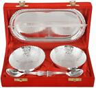 Silver Plated Brass Bowl with Tray Set of 5 Best Gift Purpose With Red Box
