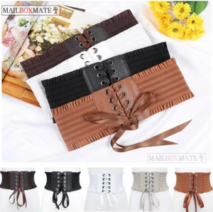 Women Ladies Fashion Elastic Leather Buckle High Waist Corset Wide Tassel Belt - Picture 1 of 13