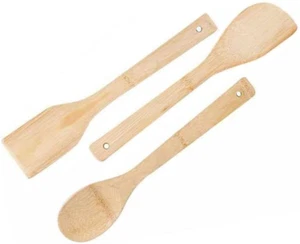 Bamboo Kitchen Utensils Set - 3-Piece Cooking Tools with Spatulas and Spoon - Picture 1 of 11