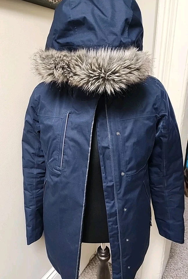 The North Face Dryvent Arctic Down Zip Faux Fur Hooded Long Parka Jacket M Navy - Image 1 of 4